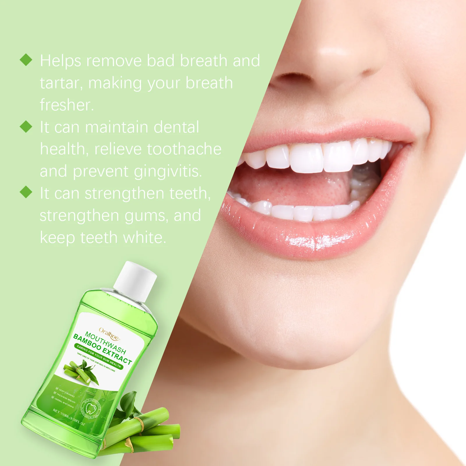 Bad Breath Mouthwash Alcohol-free Removal Teeth Yellow Stains Odor Mouth Wash Oral Hygiene Care Fresh Breath Bamboo Mouthwash