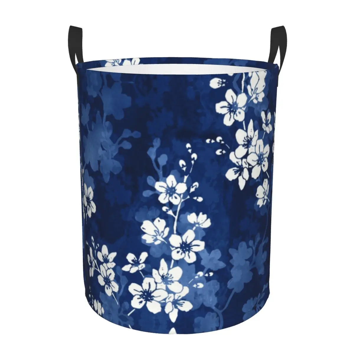 Sakura Blossom In Deep Blue Laundry Basket Collapsible Pattern Cherry Japanese Flowers Clothes Hamper for Kids Toys Storage Bag