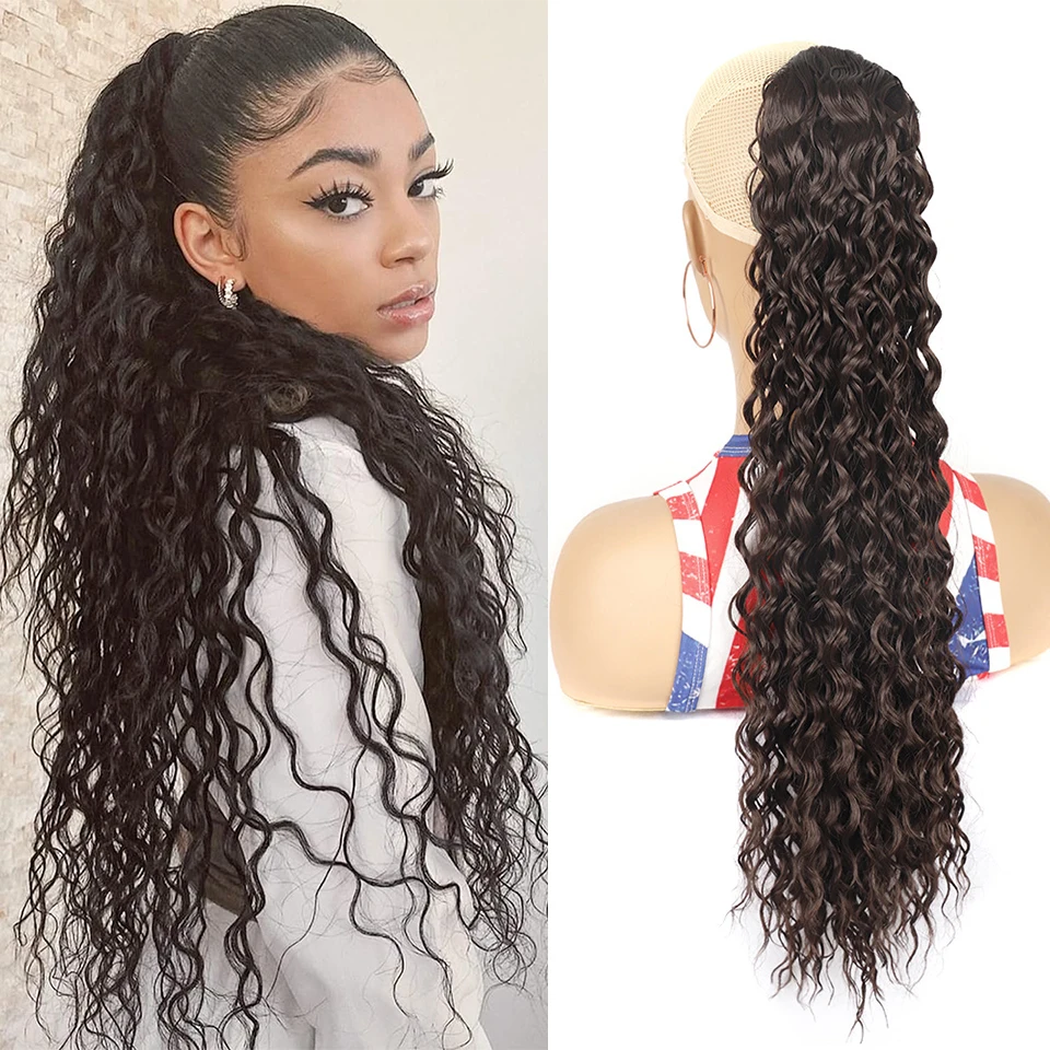 

22Inch Ponytail Extension Long Curly Wavy Drawstring Pony Tail for Women Synthetic Heat Resistant Hairpiece for Daily Use party