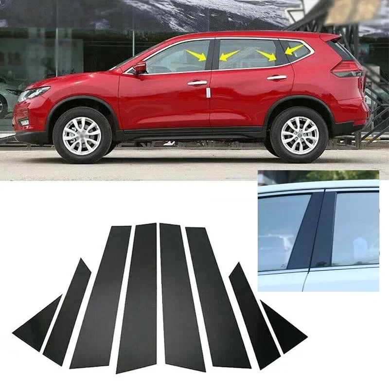 

8 шт. глянцевая черная крышка стойки, подходит для Nissan X-Trail Rogue T32 2014-2020, молдинг двери, окна, накладка, аксессуары для сидения