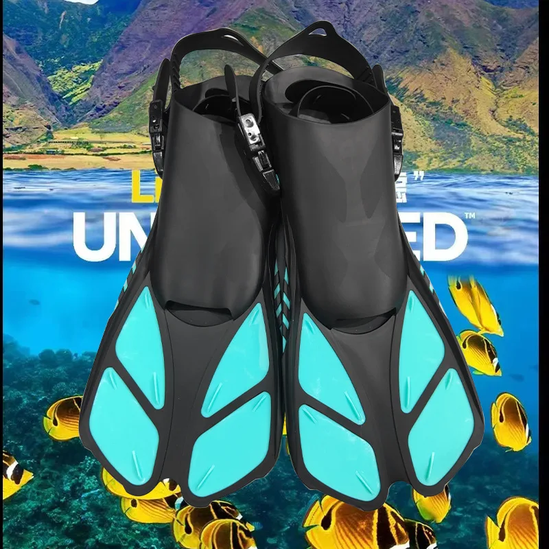 

Snorkel Fins Adjustable Buckles Swimming Flippers Short Silicone Scuba Diving Shoes Open Heel Travel Size Adult Men Womens