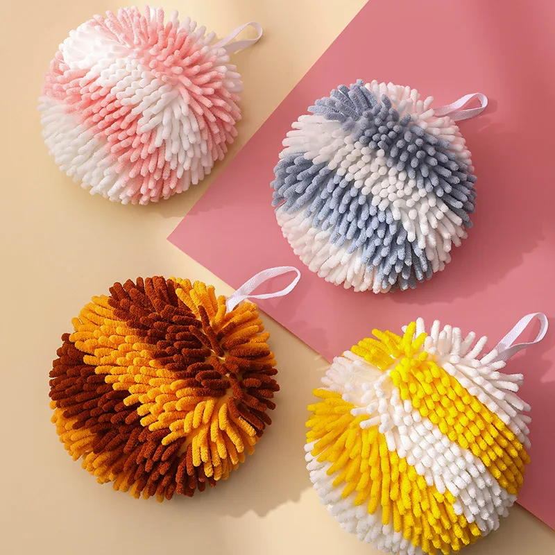 Colorful Chenille Hand Towels Ball with Hanging Loops, Quick Dry, Soft, Absorbent Microfiber Towels for Kitchen, Bathroom