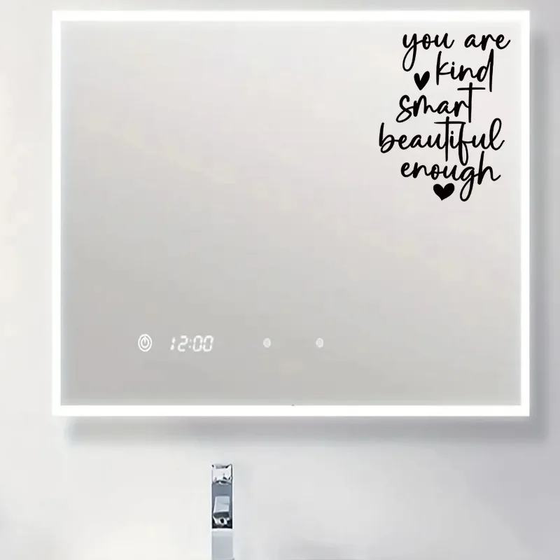 Pink Mirror Decal, 3D Vinyl Mirror Decal Waterproof Bathroom Decor Positive Affirmation Mirror Sticker for Women Home Living - Detail 1