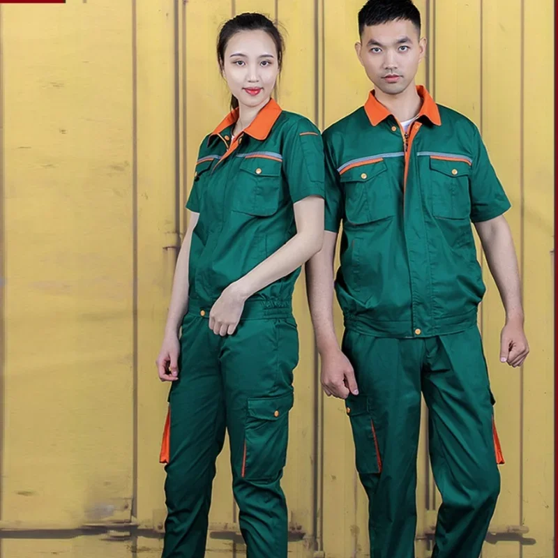 

Short-sleeved Worker Coveralls Men's Summer Working Clothing Factory Workshop Uniforms Green Labor Workwear Multi Pockets Suits