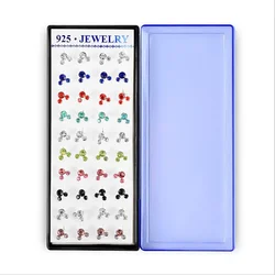 1 Set 40Pcs 925 Sterling Silver Mouse Women Earring Studs Mixed Color Cubic Zirconia Fashion Jewelry Party Gift
