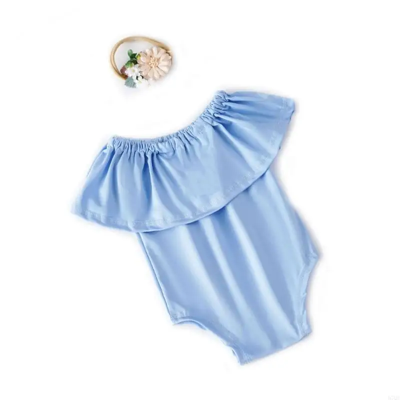 57QE 1 セットベビーロンパースとフラワー帽子ソリッドカラーガールズドレス衣装写真撮影小道具新生児の写真撮影
