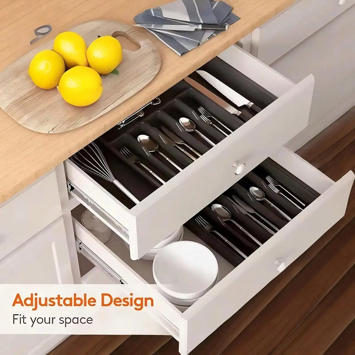SaengQ 1pc Multifunctional Expandable Drawer Organizer With Adjustable Trays, Used For Organizing Silverware, Cutlery, And Knives With Drawer Dividers, For Kitchen Storage, Kitchen Utensil Accessories  sh251111165433527265
