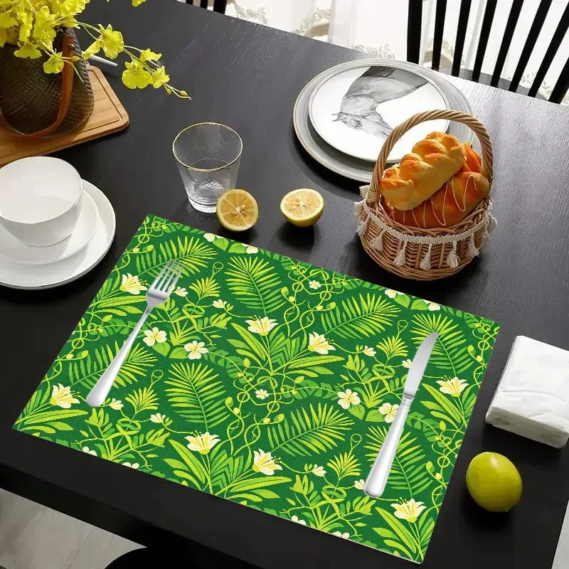 VIKAMA Placemat Tropical Fern White Flowers, Waterproof Oil-Proof Heat-Resistant Dining Table Mat for Home