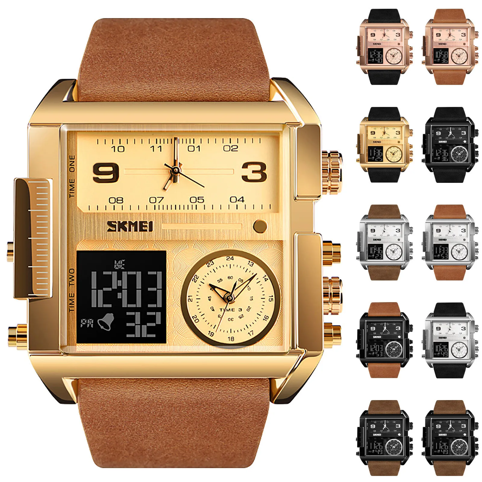 Luxury Man Wristwatch Rectangle Waterproof Luminous Day Week Men Watch Digital Multifunction Men\'s Watches Quartz Reloj
