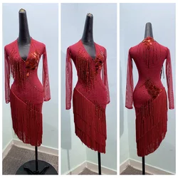 GOODANPAR New Style Latin Dance Dress Women Girls   sexy Salsa Samba Rumba Costume Sexy Dresses red