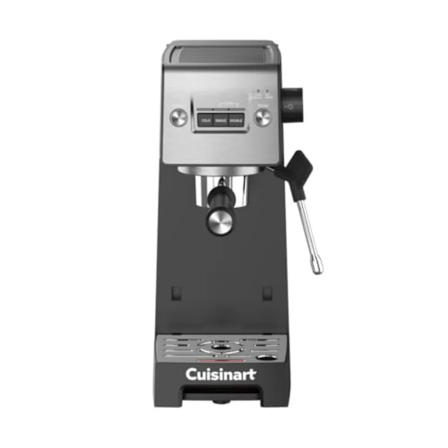 

Компактная кофемашина Espresso Bar Slim для домашнего использования, дизайн из нержавеющей стали, черная отделка, приготовляет горячие и холодные напитки кафе-качества.