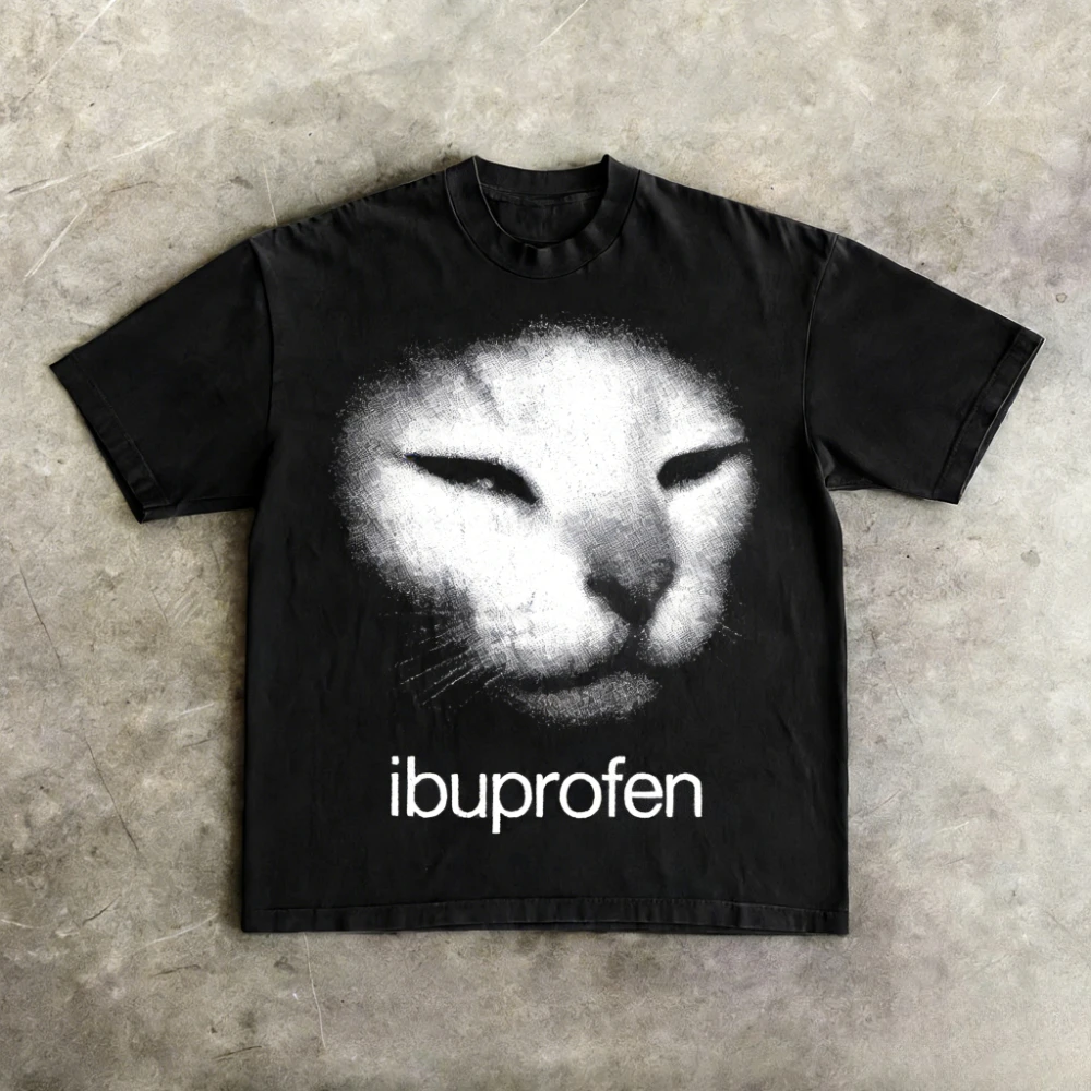 Ich brauche Ibuprofen – Lustiges Vintage-Grafik-Katzen-T-Shirt, reine Baumwolle, Meme-Blödsinn-Kätzchen-T-Shirt, Geschenk-Shirts, ironisches Geschenk für Sie und Ihn