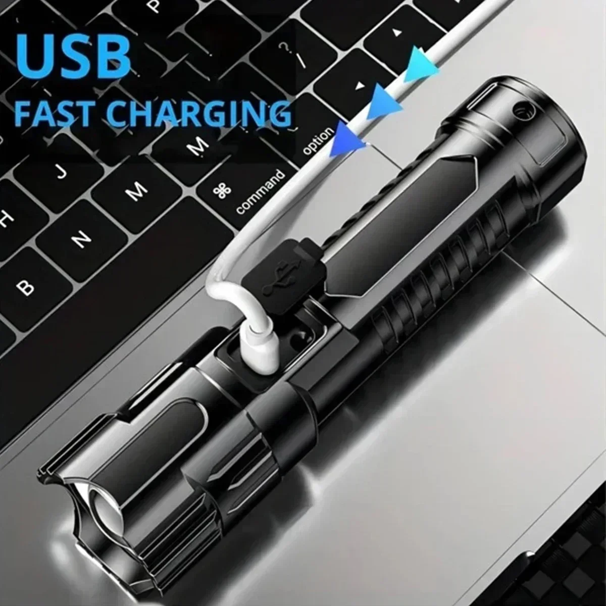 High Strong Power Led Flashlights Tactical Emergency Spotlights Telescopic Zoom Built-in Battery USB Rechargeable Camping Torch