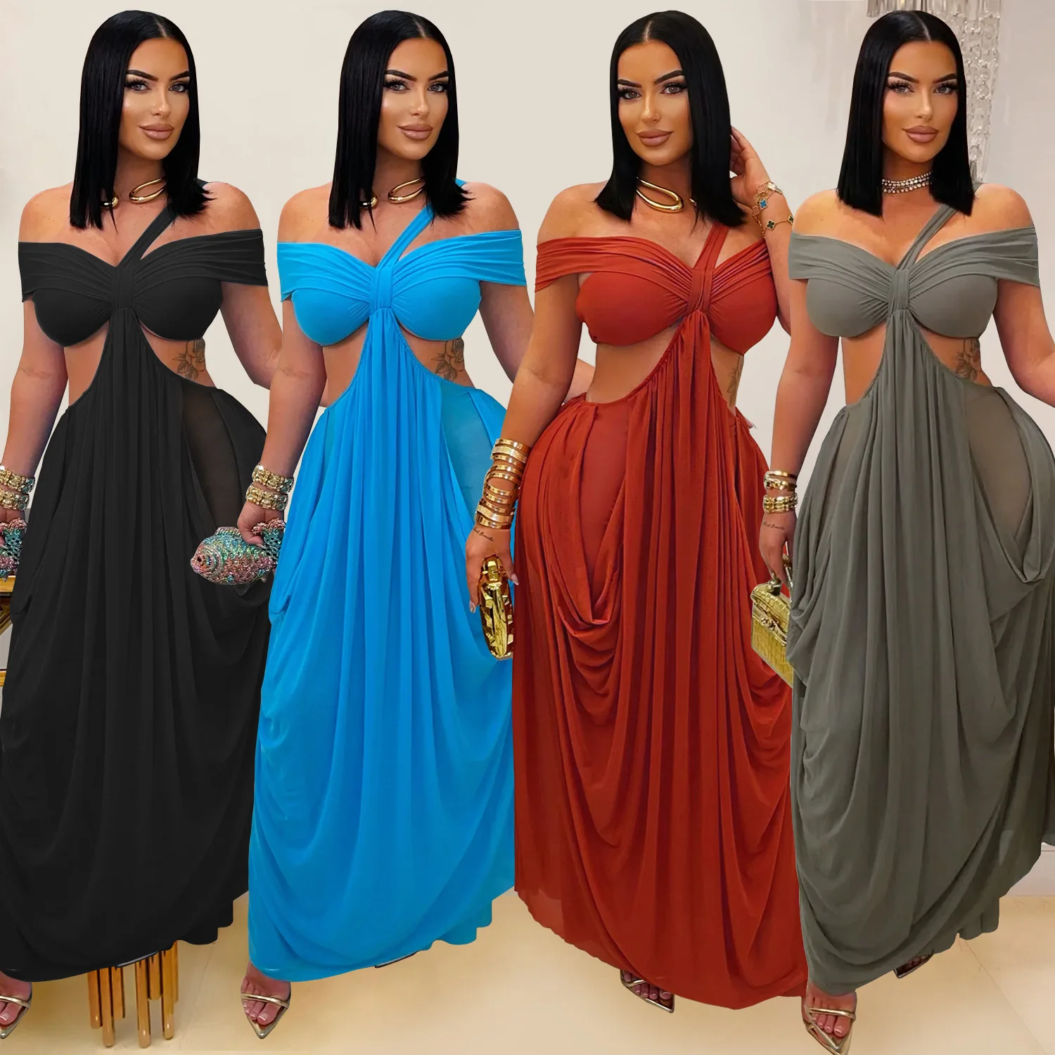 

Fashion Women's Clothing Sexy Tube Top Slim-fit See-through Mesh Dress Europe and America