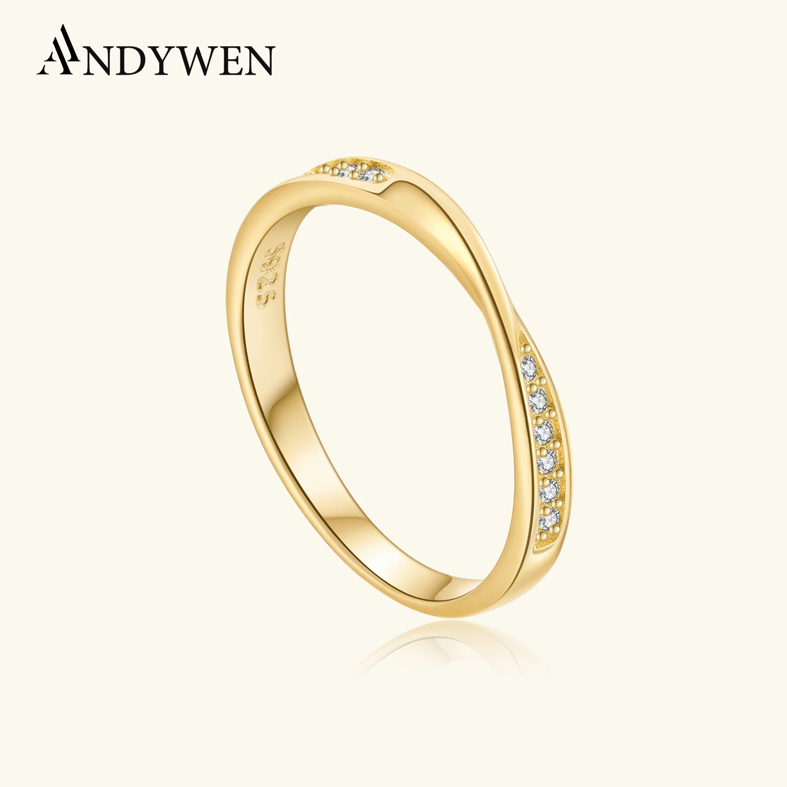 

ANDYWEN Кольцо из стерлингового серебра 925 пробы с современным поворотным дизайном, изящные украшения с цирконием для повседневного использования/официальных мероприятий