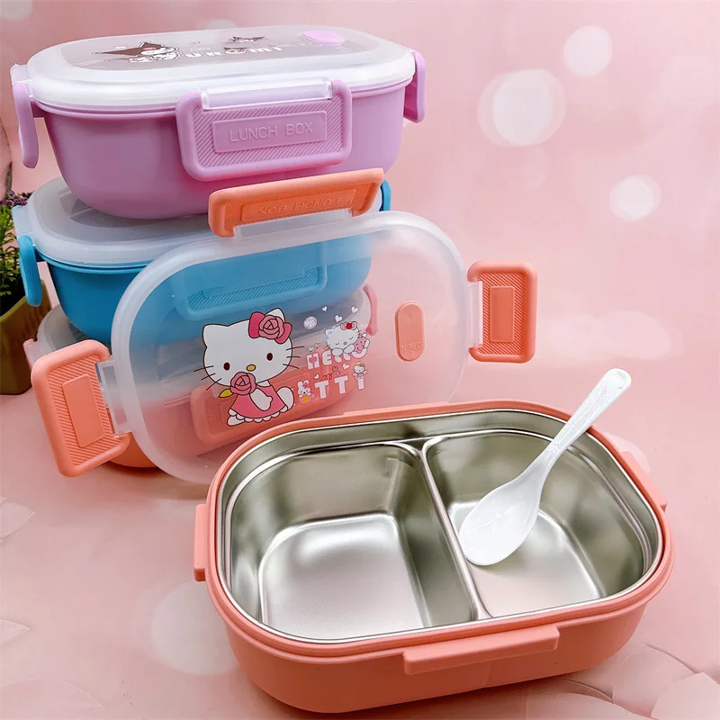 

2024 Sanrio Kuromi My Melody Bento Box Kawaii Anime Cinnamoroll Lunch Box Cartoon Children Division Spoon Lunch Box Kid Gift