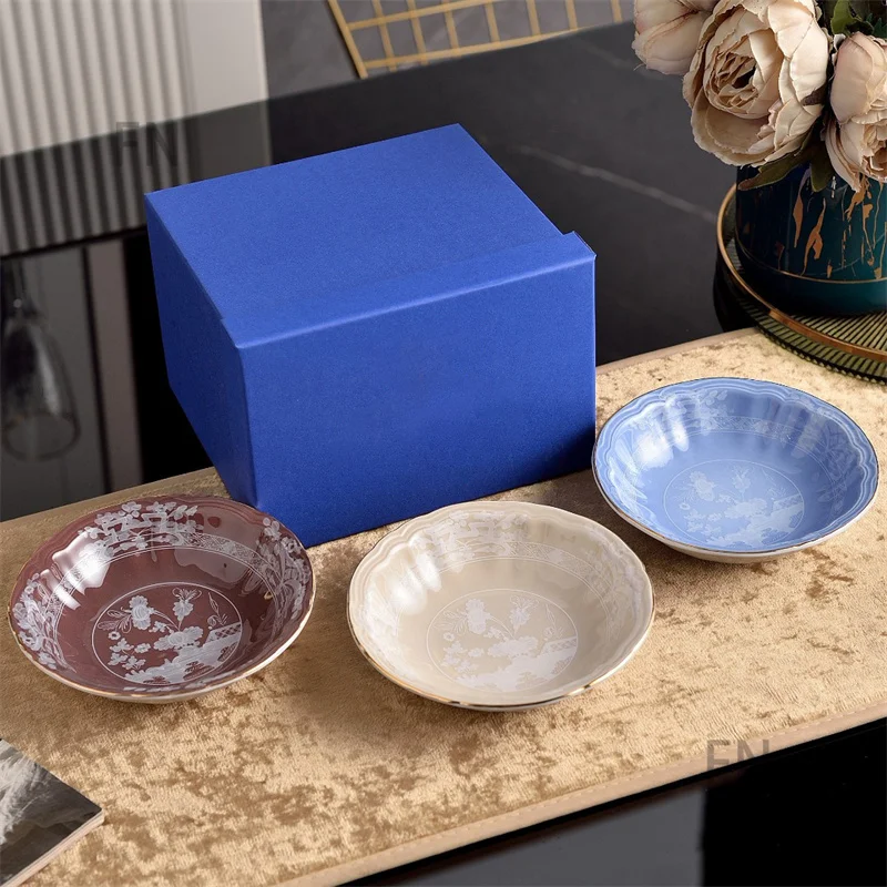 Italian Oriental Series Retro Light Luxury Ceramics 4.5in Rice Bowl 6.75in Soup Bowl 5.75in Salad Bowl Tableware