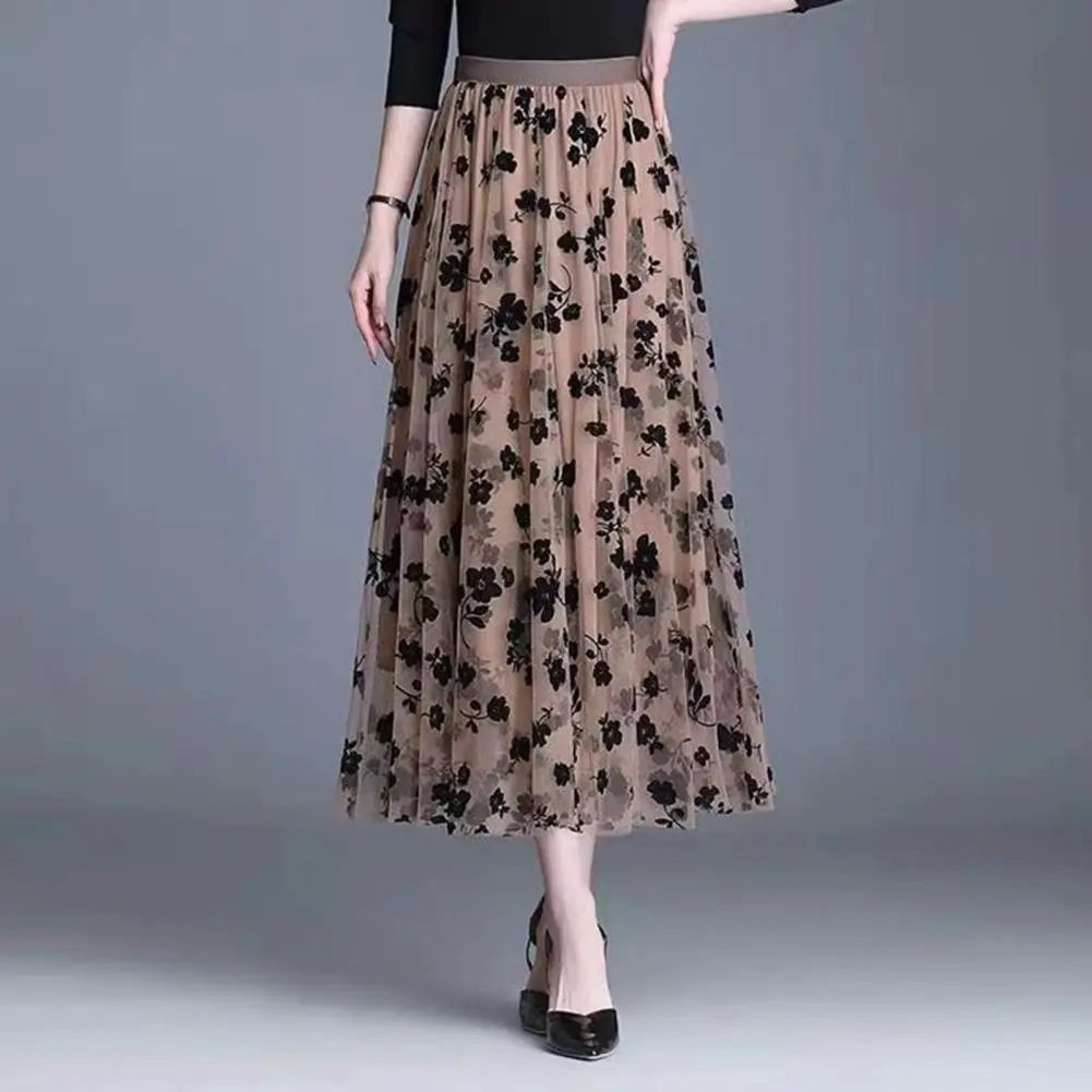 High-waisted Skirt Elegant Reversible A-line Skirts for Women High-waisted Embroidered Midi Skirt Classic Pleated for Wear