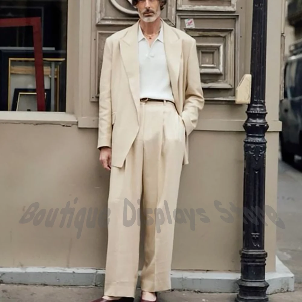 

Classic Men's Suit Set Single Breasted Blazer Pants Peak Lapel Loose Casual Fashion Street High End Tailored Gentleman Outfit