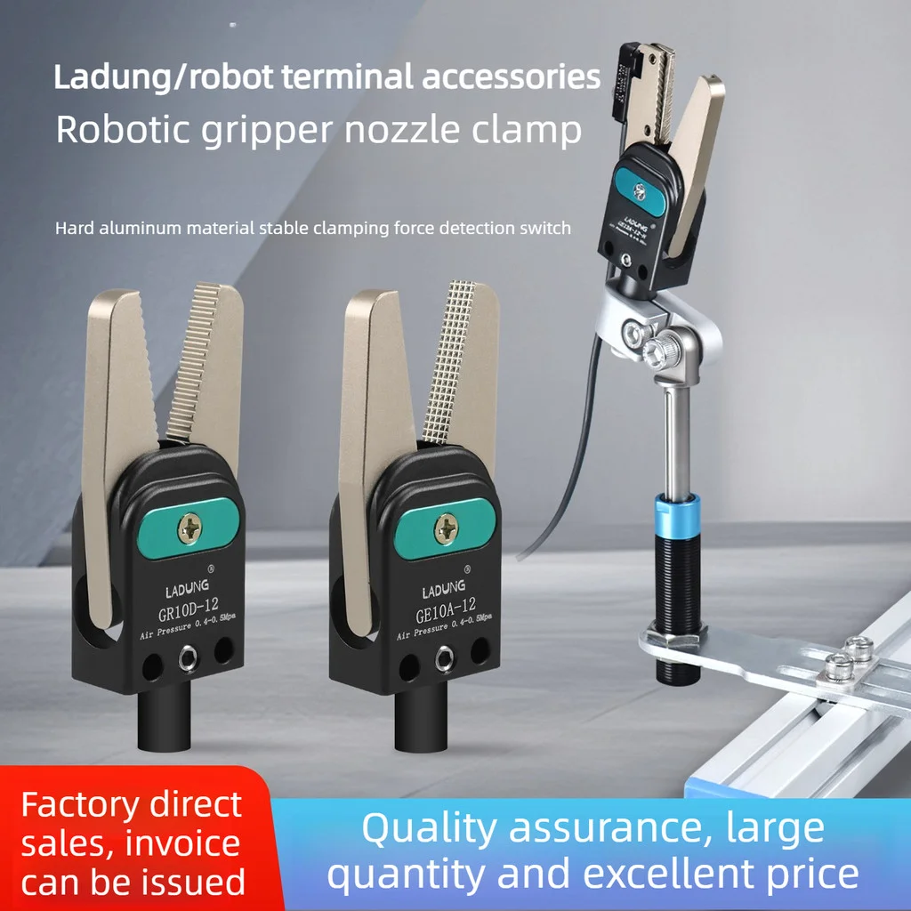 LADUNG GE12/GE10 Aluminum Alloy Pneumatic Finger Cylinder Robot Arm Sprue Gripper Clip with Sensor Switch Stable Clamping Force