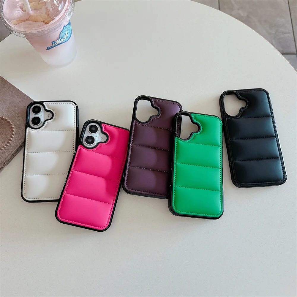 Liquid Down Jacket Airbags Bumper Case For iPhone 16 15 14 Plus 13 12 Mini 11 Pro Max X XR XS Max The Puffer Candy Color Cover