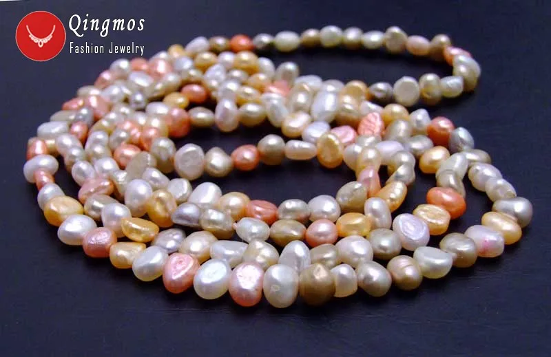 Qingmos Fashion 6-7mm Baroque Natural Freshwater Multicolor Pearl Necklace for Women Long Necklace 40