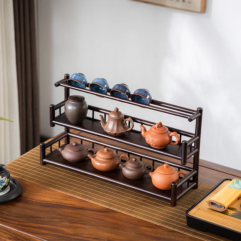 Desktop shelf retro Chinese tea table small tea set storage ornament