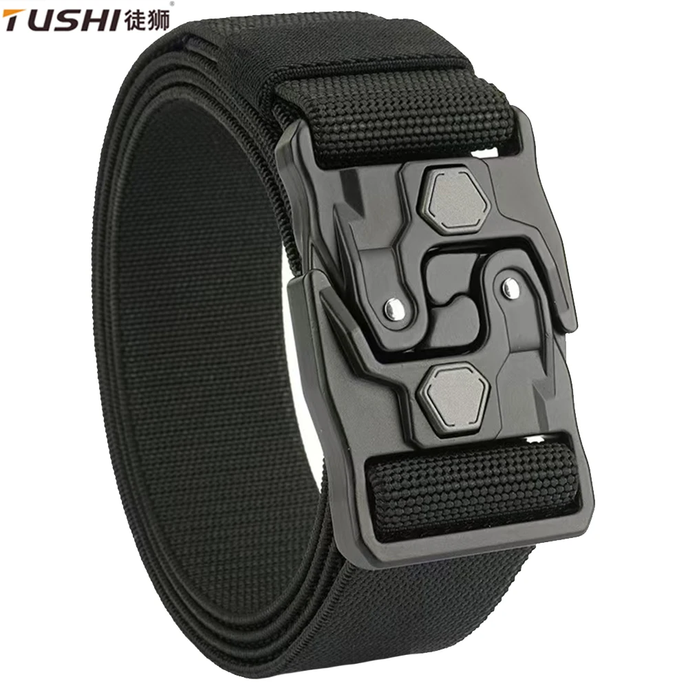 TUSHI Metal Quick Release Pluggable Buckle Elastic Belt For Men Durable Tactical Belts Cowboy Outdoor Stretch Army Belt Hunting