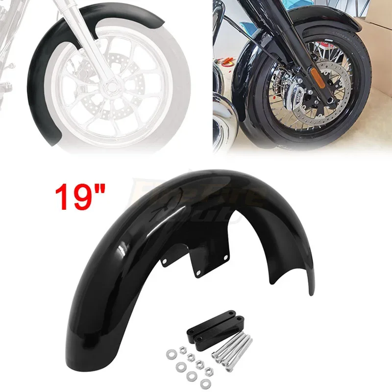 

Motorcycle Bright Black 19" Wrap Front Fender For Harley Touring Electra Street Glide Road King Ultra Custom Baggers 2014-2021