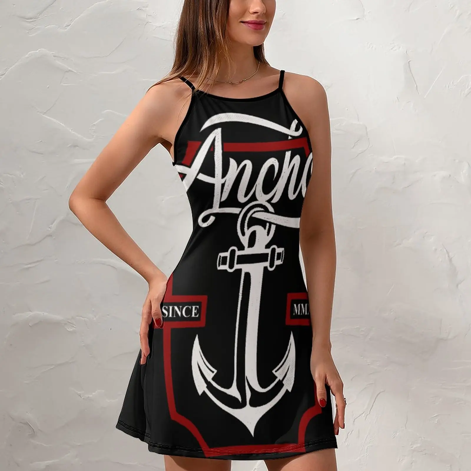 Exotic  Woman's Dress Strappy Dress Vintage Nautical Anchor Sailing(2)  Women's Sling Dress Cute  Vacations Graphic