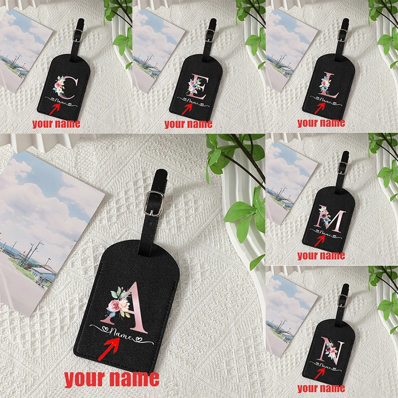 

A-Z Letters Flower Custom Name Luggage Tag Simple Id Identification Card Holder Travel Luggage Boarding Tags Personalized Gift