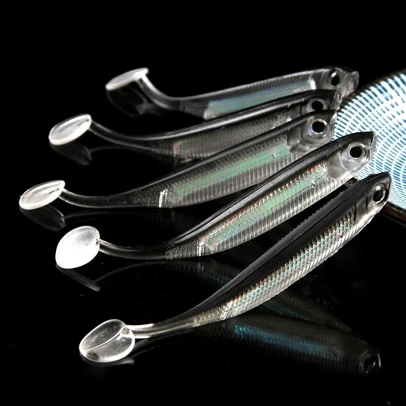 5/10/20pcs Fishing Soft Bait 7CM 7.5CM 1.7G 2.3G T Tail fish Fishing Lures Rainbow Color Sequin Swing Fishing Spinner Bait