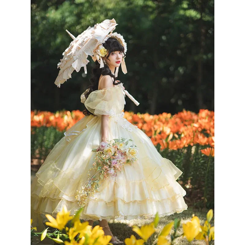 أحلام اليقظة الهمس لوليتا الدجاج لفات طويلة كل يوم فستان زفاف كبير زهرة لوليتا