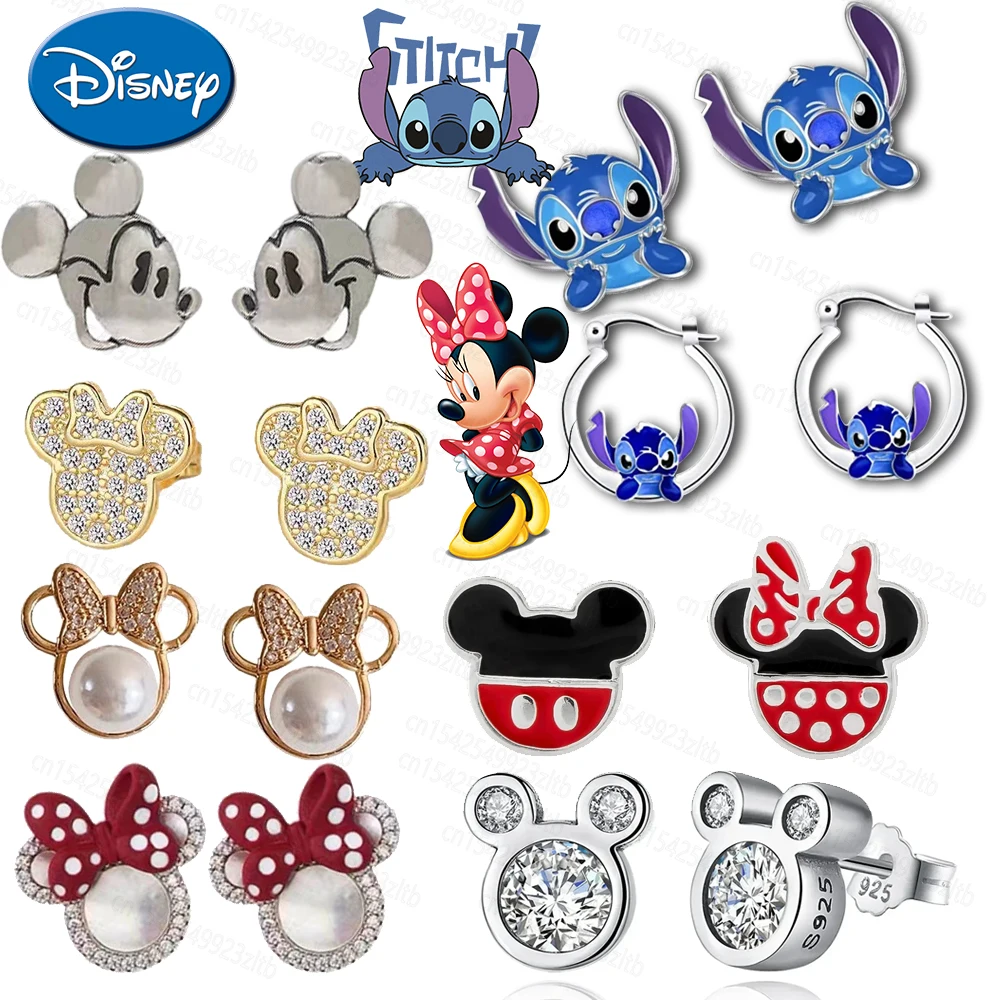 Disney Mickey Mouse Earrings Silver Needle Simple Stitch Minnie Female Jewelry Cute Fashion Ear Clip Accessorie Birthday Gifts