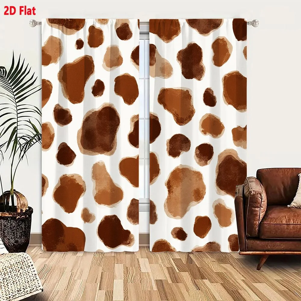 2Pcs Curtains 2D Flat Giraffe Coat Seamless Pattern Brown Tan Beige Irregular Blotches Creamy Off-white Background Watercolor Te
