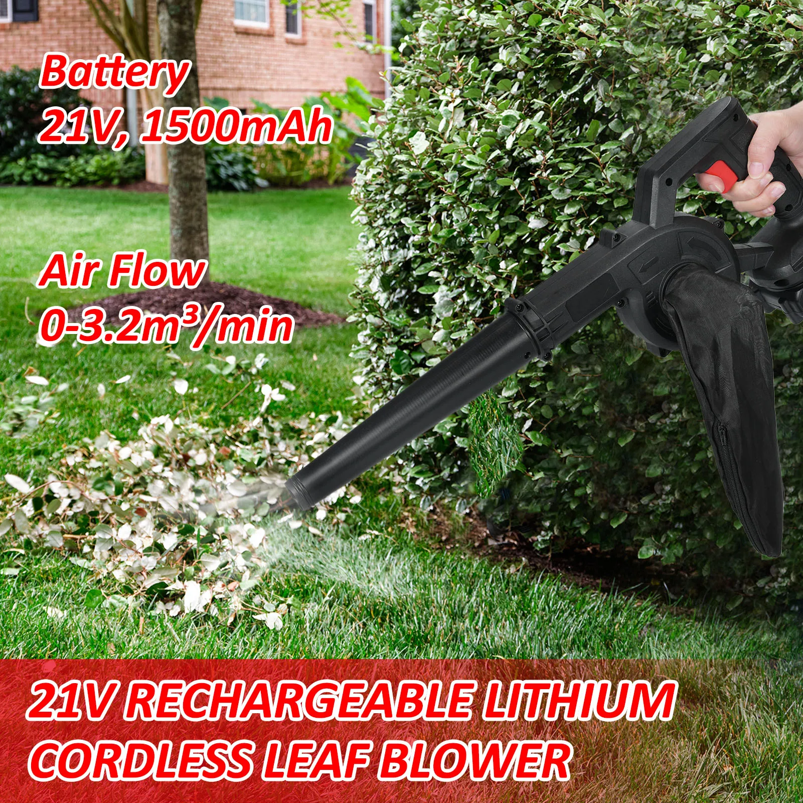 2-in-1 21V Handheld Electric Blower and Vacuum Cleaner Electric Leaf Blower Leaf Blower with Battery Charger Car Drying Blower