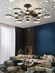 Modern Sky Starlight Chandelier Ceiling Fans with LED Pendant Lamp Remote Control Living Room Restaurant Bedroom Indoor Lighting