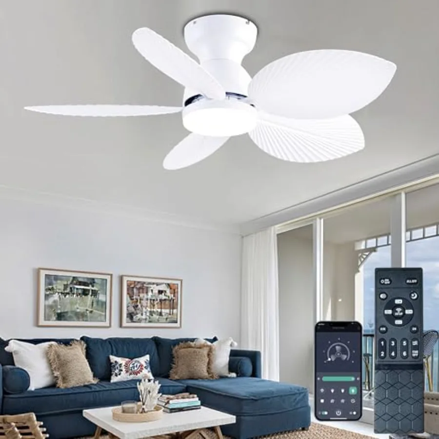 

Tropical Ceiling Fans with Light 38-inch Flush Mount Palm Leaf Ceiling Fans for Bedrooms Indoors and Outdoors Remote Control/AP