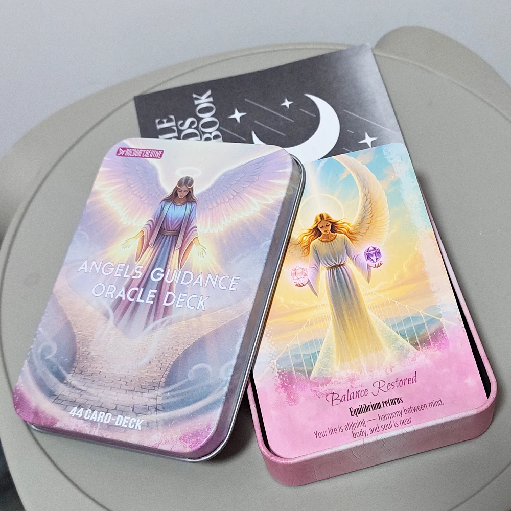 Angels Guidance Oracle Deck - 44 Cards with Guidebook, Inspirational Divination Cards in Tin Box 11.5*8cm for Spiritual Growth