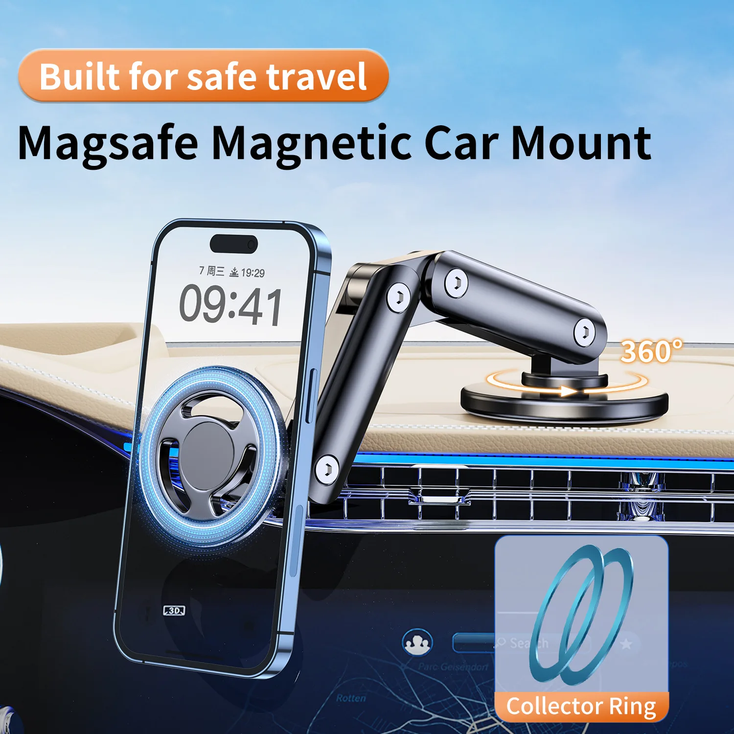

Magnetic Car Phone Holder 360 Rotation Foldable Heavy Duty Aluminum All Angles Car Mount Phone Stand for iPhone Samsung Xiaomi