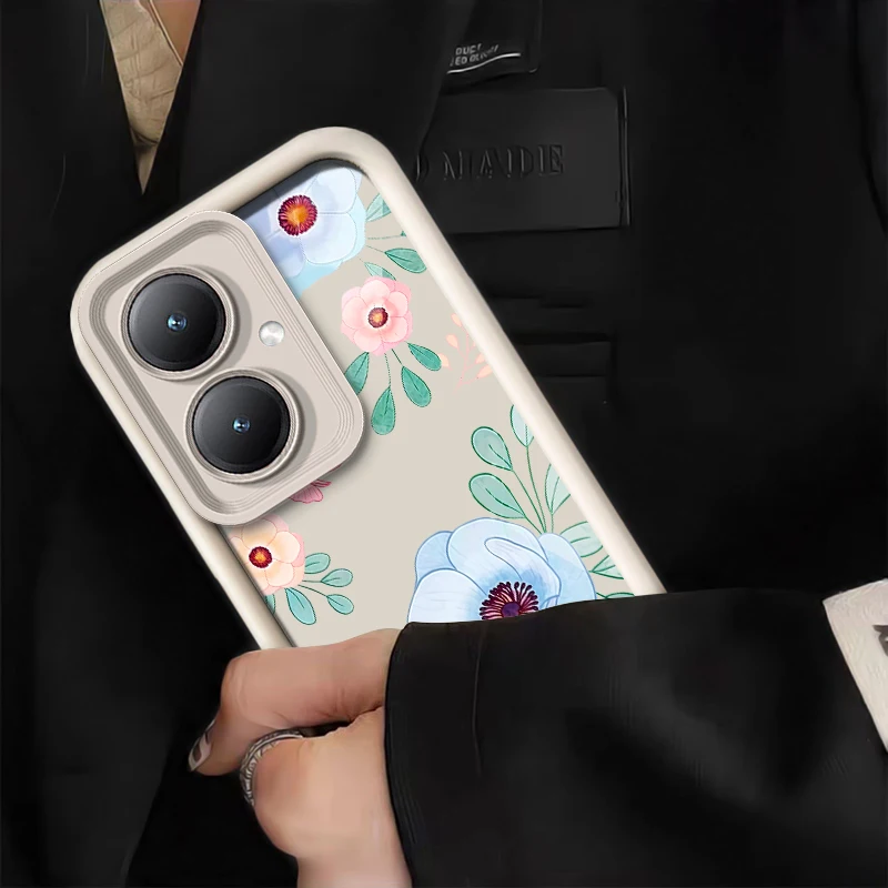 زهرة الأزهار جراب هاتف ل Vivo Y29 Y28 Y27 Y22S Y21T Y38 Y36 Y35 Y33S Y33T Y31 2021 Y30 سيليكون ماتي غطاء مقاوم للصدمات