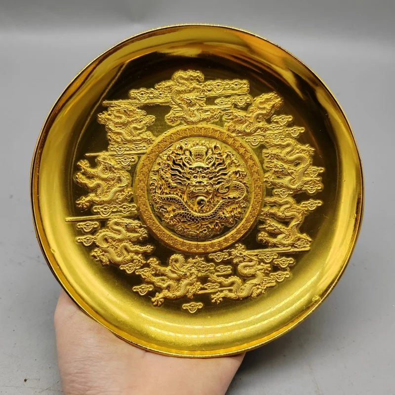 

Antique Pure Copper Large Kowloon Gold Plate Made in Years of Qian Long Emperor of Qing Dynasty Crafts Gold Plate Domestic Ornam