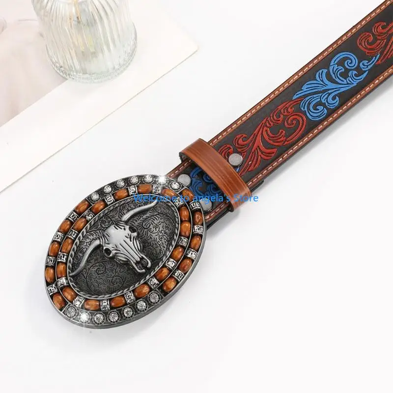 

X4YC Ремень в ковбойском стиле с пряжкой в ​​виде головы быка для западной вечеринки