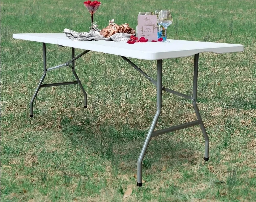 

# Складной стол на 6 футов, портативный пластиковый стол для пикника длиной 6 футов с ручкой, складной наполовину сверхмощный складной стол, карточные столы