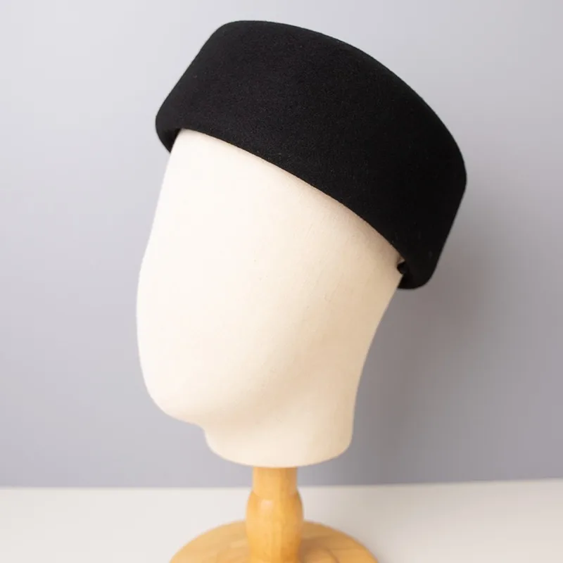 Vintage Hard Top Flache Fedoras Hüte Frauen 100 % Wollfilz Baskenmützen Hut Hochzeit Fascinator Caps Hochzeit Cocktail Party Pillbox Hut – Detail 5