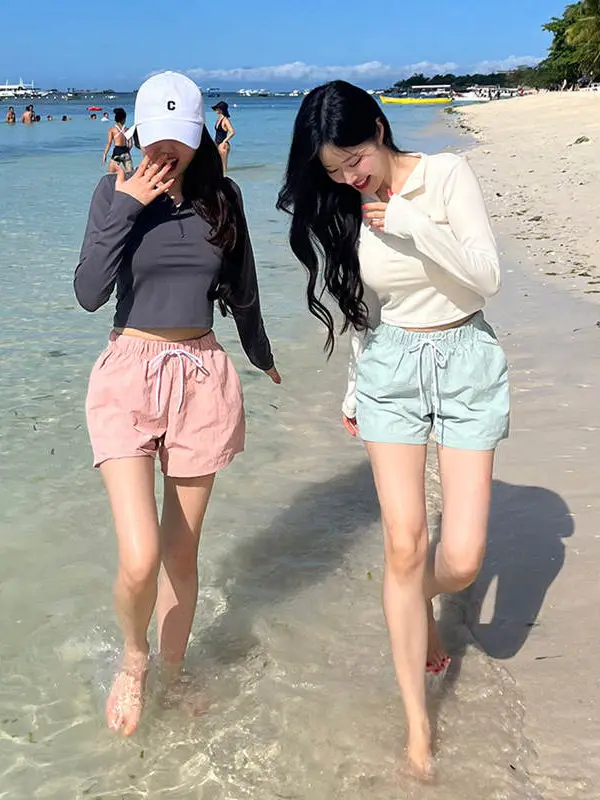 

New 2023 Women's Two-Piece Swimsuit Casual Long Sve Conservative Sun Protection Tee-piece Set Slimming Belly Cover up