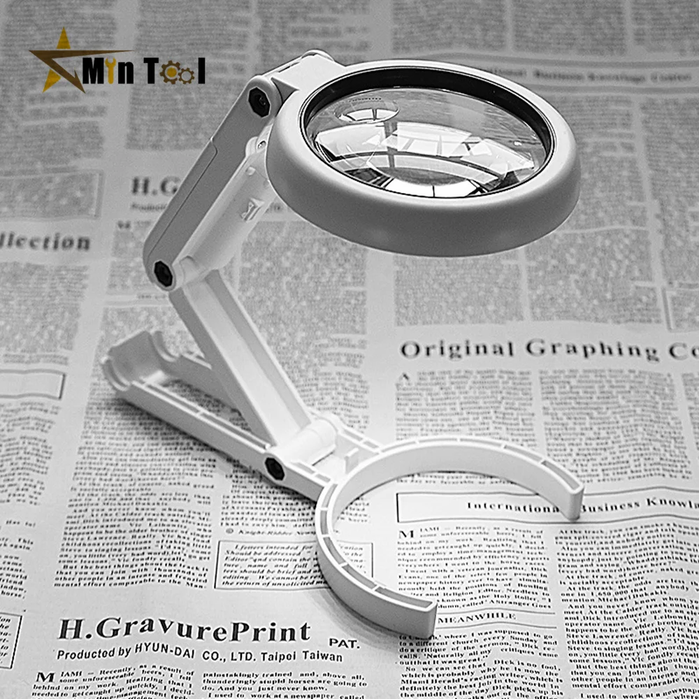 5X/10X Handheld Magnifier with LED Light and Stand USB Powered Illuminated Magnifying Glass for Electronics Repair Tool