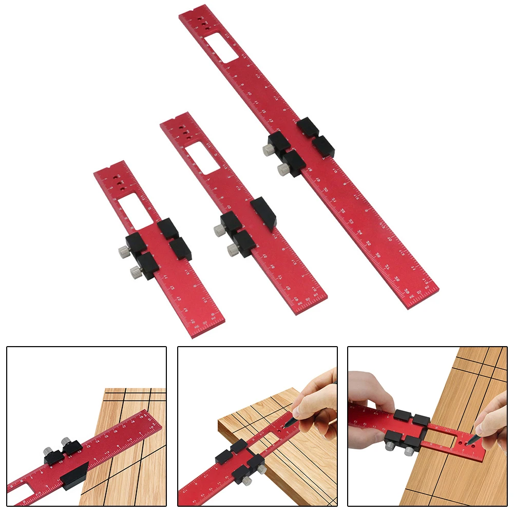 슬라이딩 블록 알루미늄 합금 눈금자 목공 눈금자 레이아웃 도구, 목공 마킹 눈금자, H160, H200, H300, 3 개