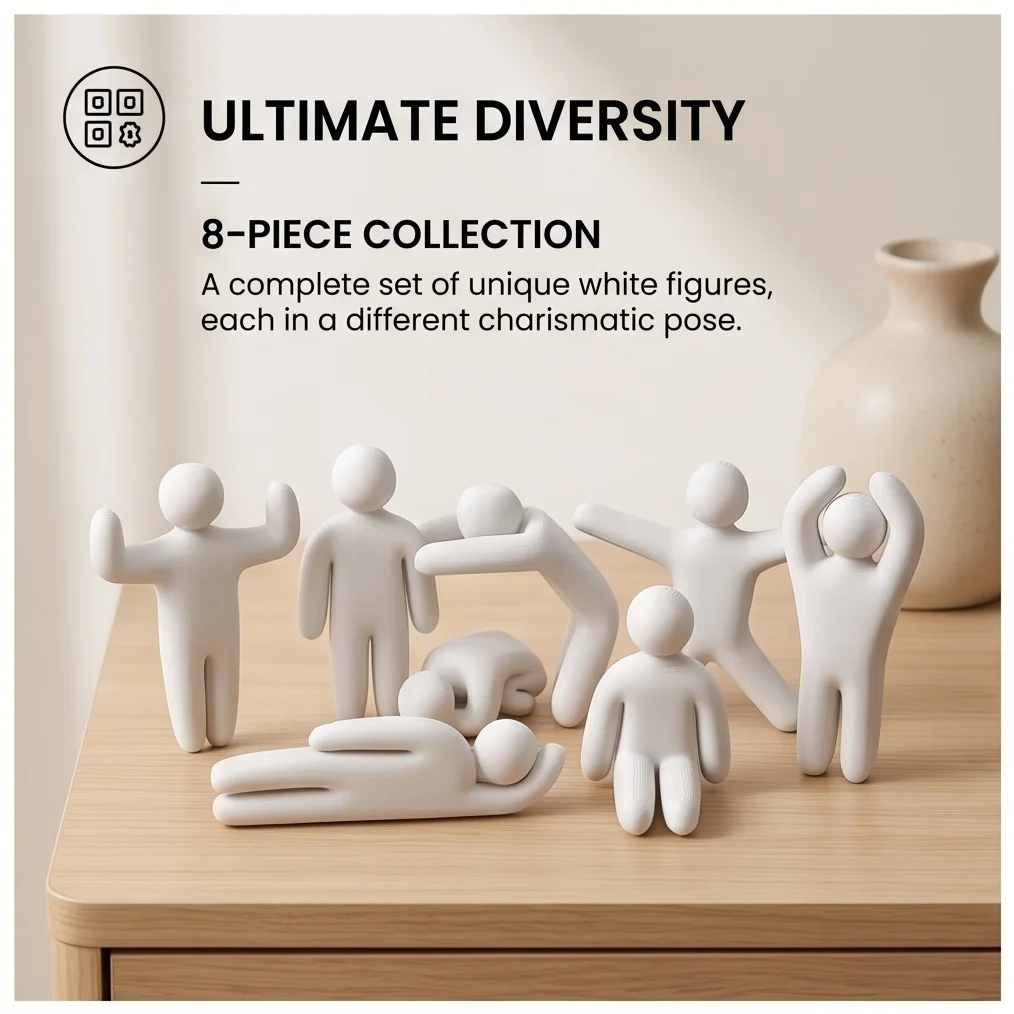 8Pcs Tiny White Humanoid Figures, Miniature Poses Desktop Ornament Cute Office Desk Decor, Creative Hidden Statue Gift