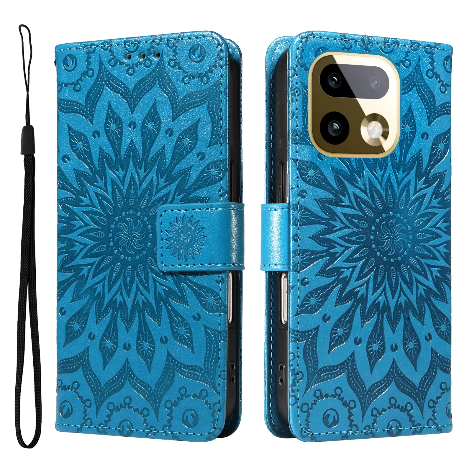 Leder-Brieftasche Kartenhalter Flip-Hülle für Realme 14 14T 14X 15 15X 15T 16 Note 70 C100 C85 C83 Pro Plus mit Mandala-Prägung